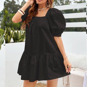 Bubble sleeve pleated vintage rustic puffy dress